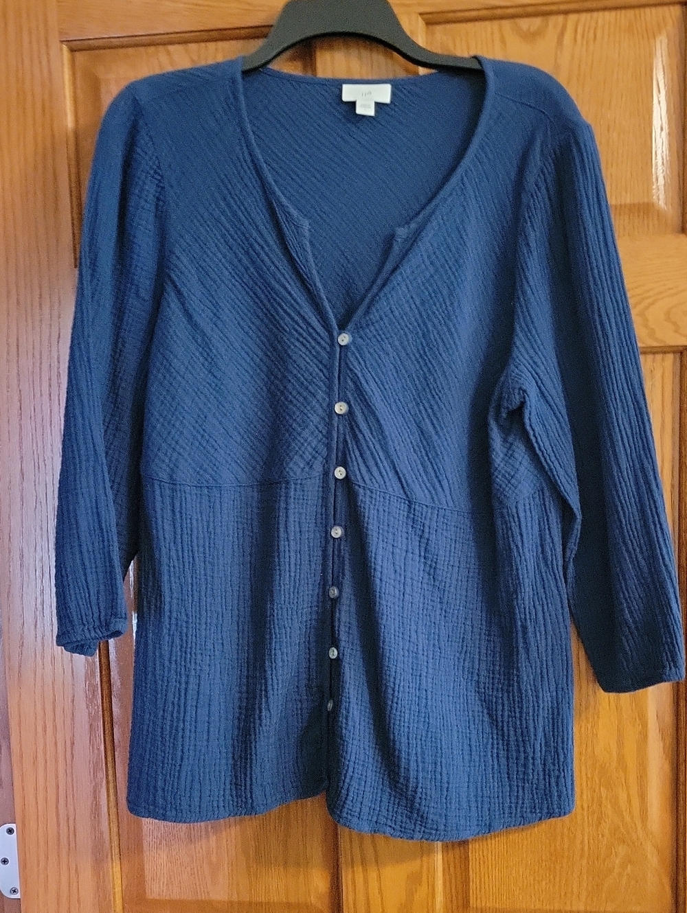 J. Jill Navy Textured Button-Front Women's Top